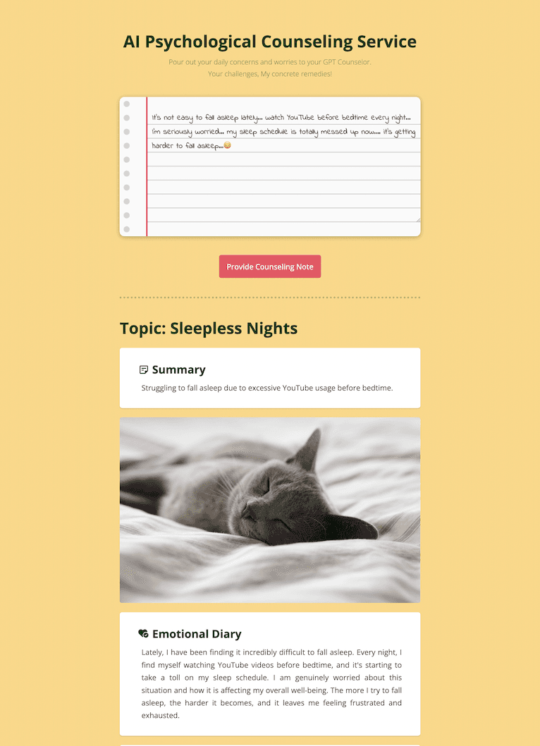 Screenshot of the project AI Counsellor